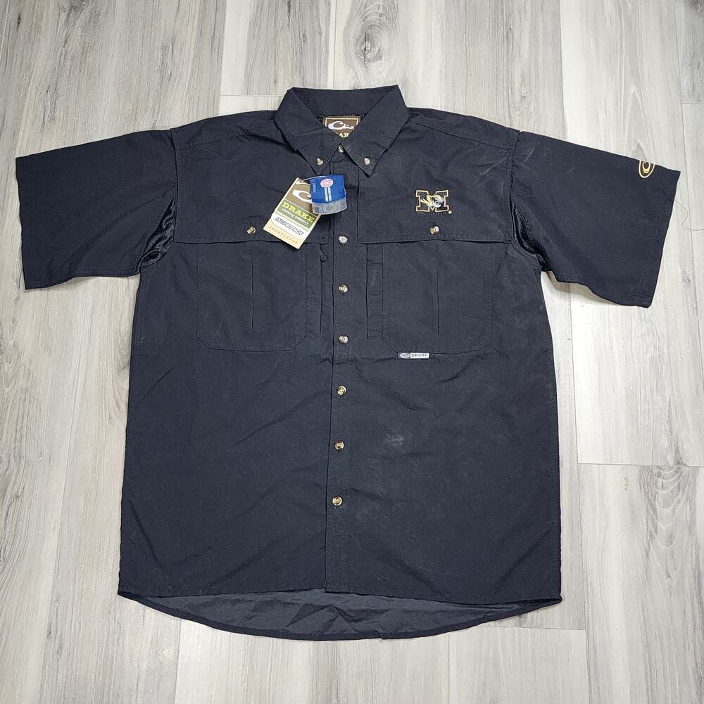 Missouri Tigers Shirt Men's Medium Black Drake Casual Button Down Short Sleeve N